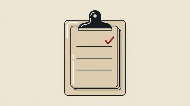 A clipboard with the first line ticked, drawn