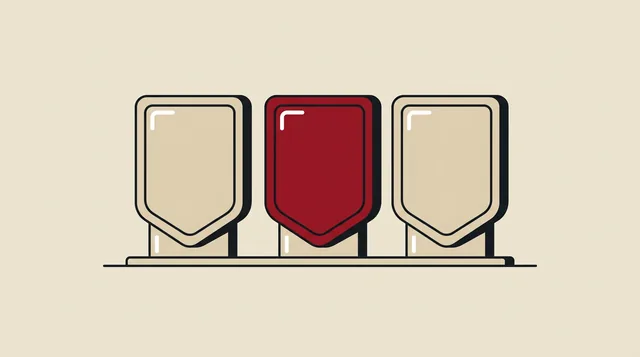 Three badges in a row, drawn