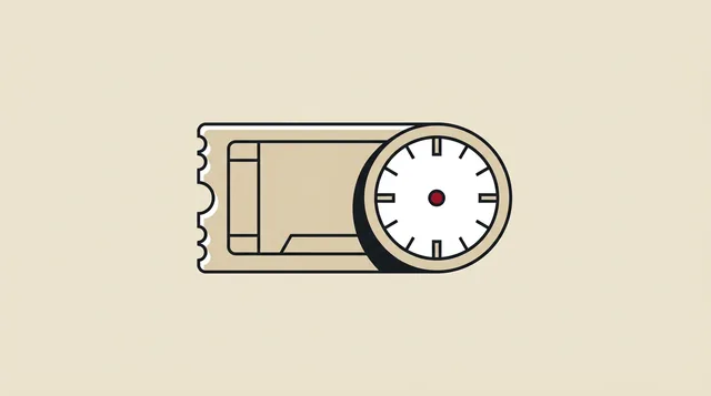 A ticket and a clock, drawn
