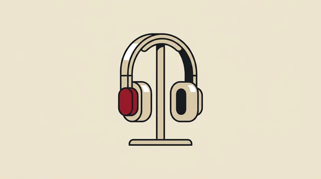 A support headset on its stand, drawn