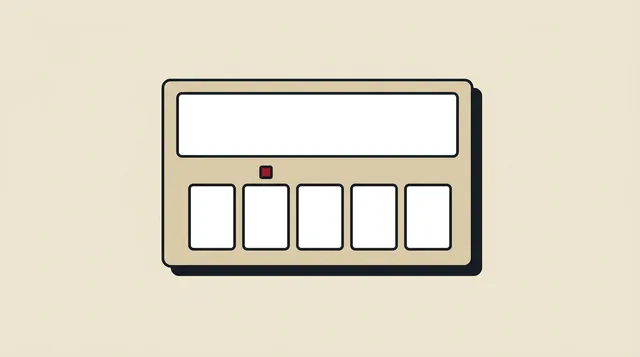 Five card slots on a screen, drawn